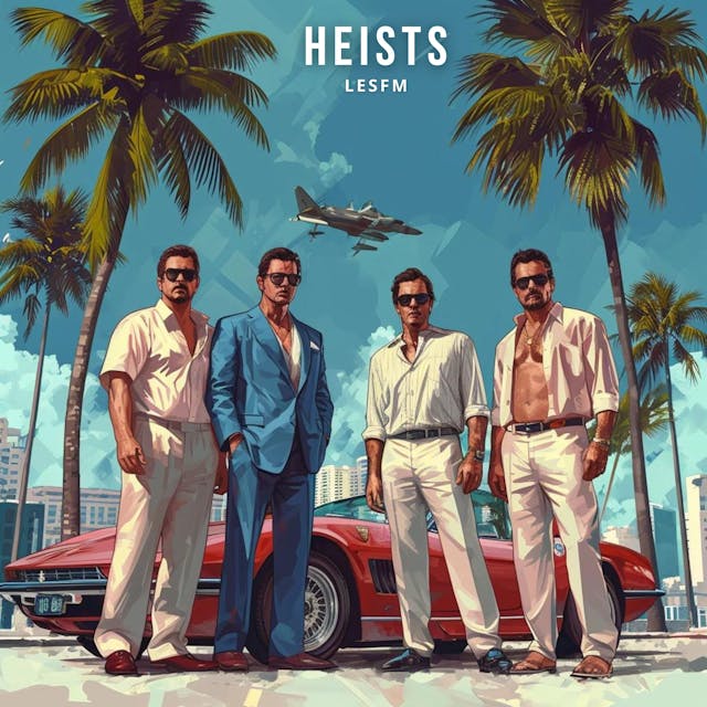 Experience the thrilling energy of 'Heists,' an electro guitar rock track that exudes positivity and excitement.