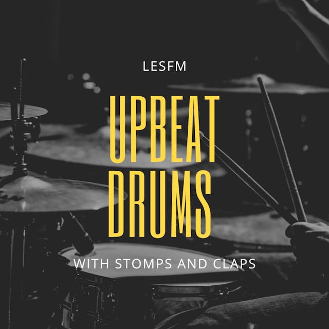 This dynamic music track features upbeat drums, stomps, and claps for a driving, percussion-heavy sound.